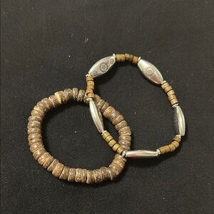 Brown and Silver Beaded Bracelet Set